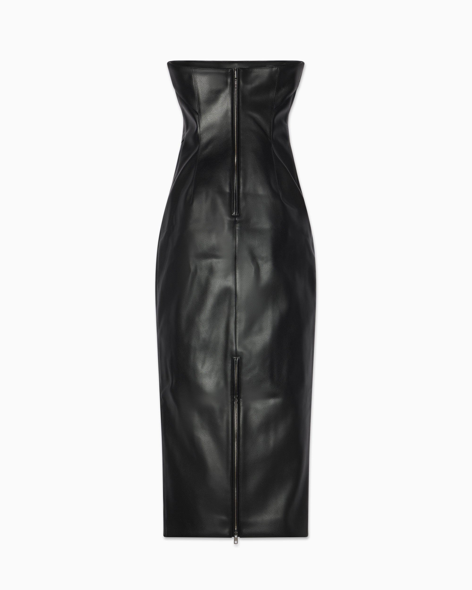 Faux Leather Strapless Long Dress | Black