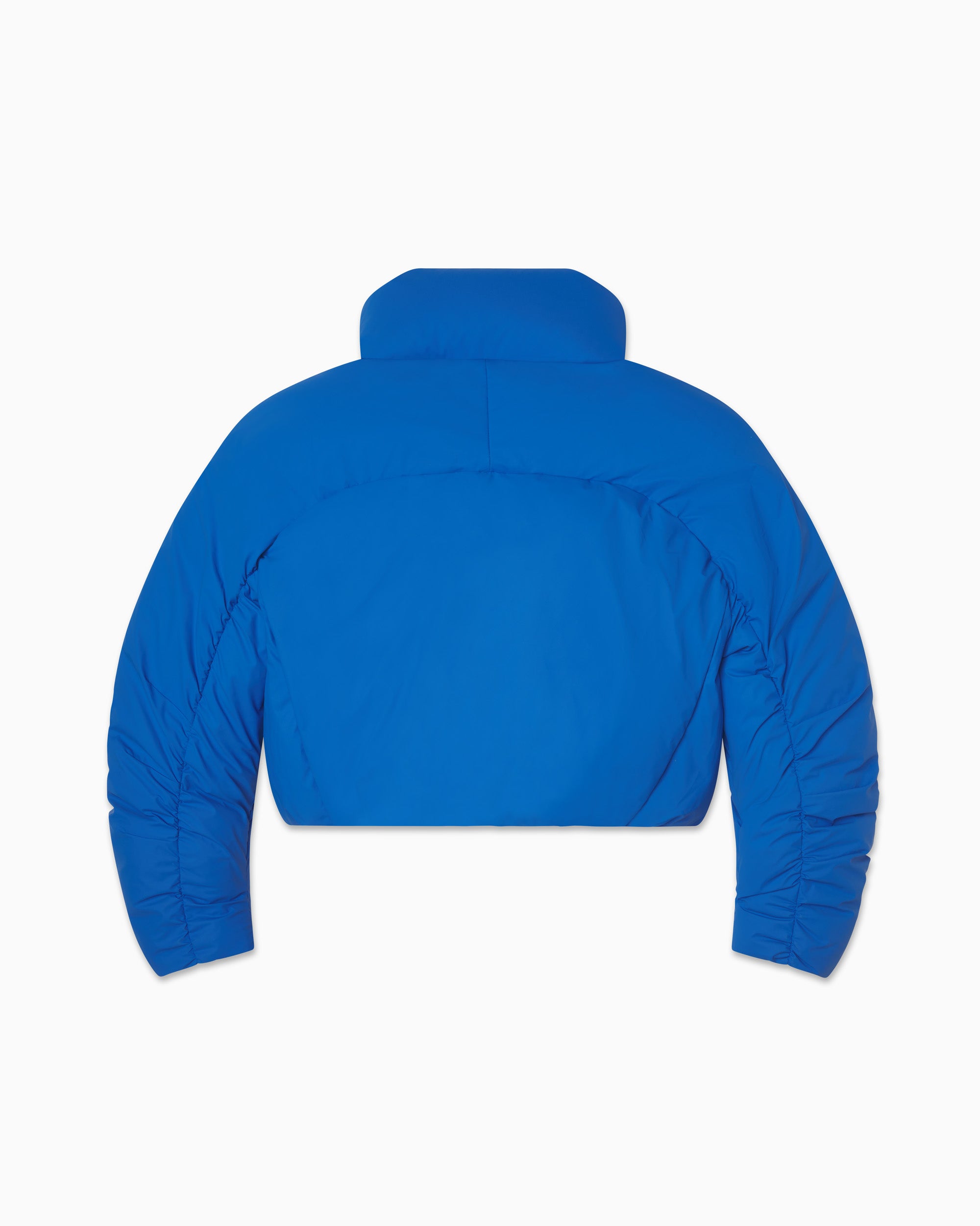 cropped blue puffer jacket