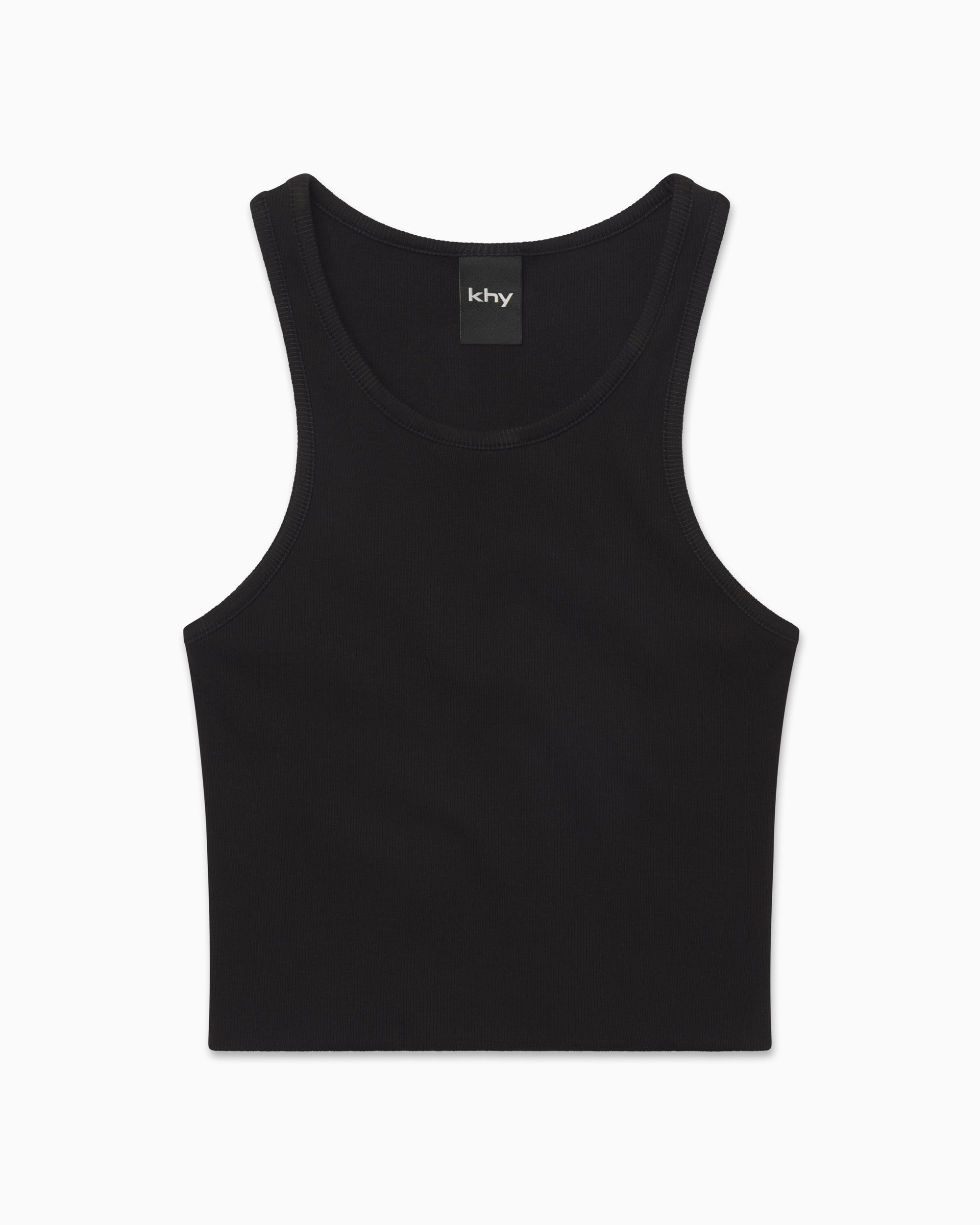 Cropped Raw Hem Rib Tank | Black