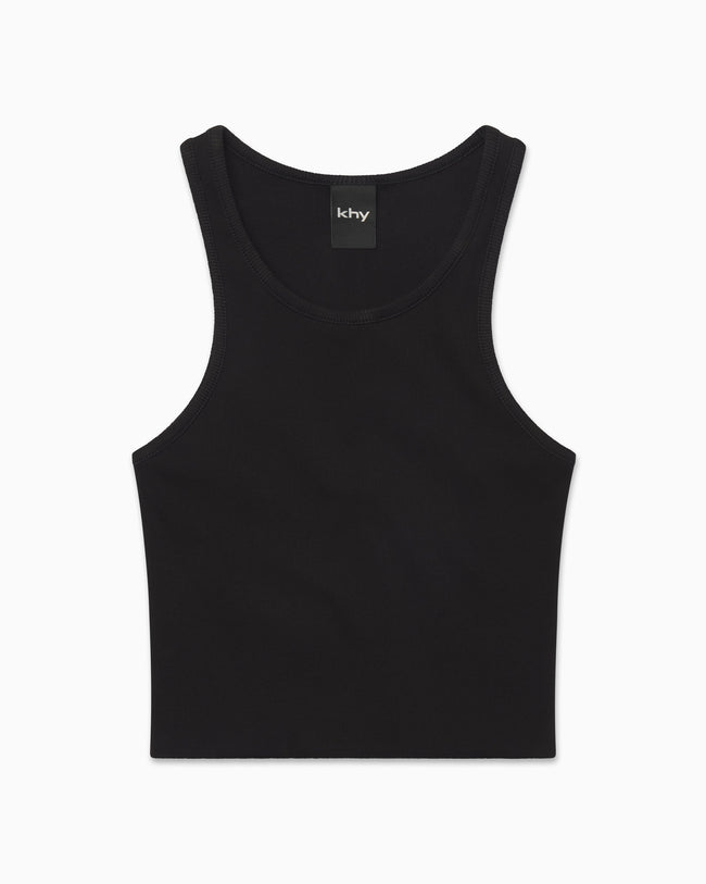 Cropped Raw Hem Rib Tank | Black