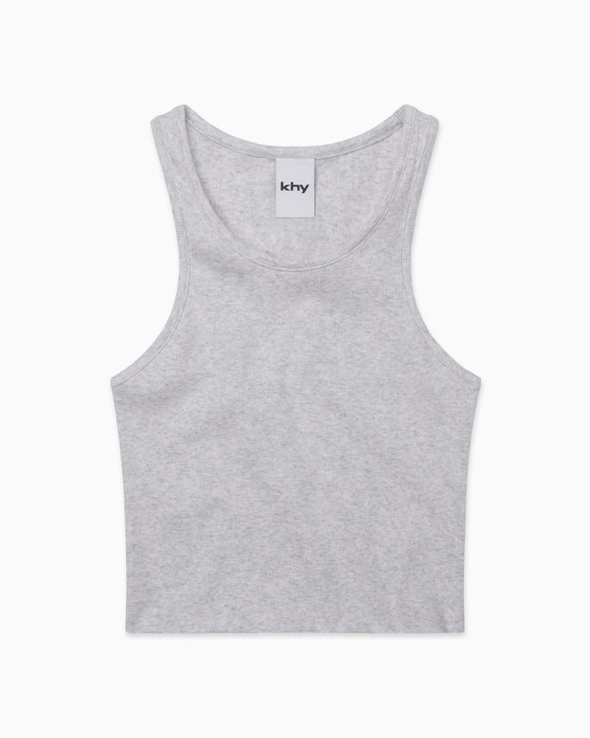 Cropped Raw Hem Rib Tank | Light Heather Grey