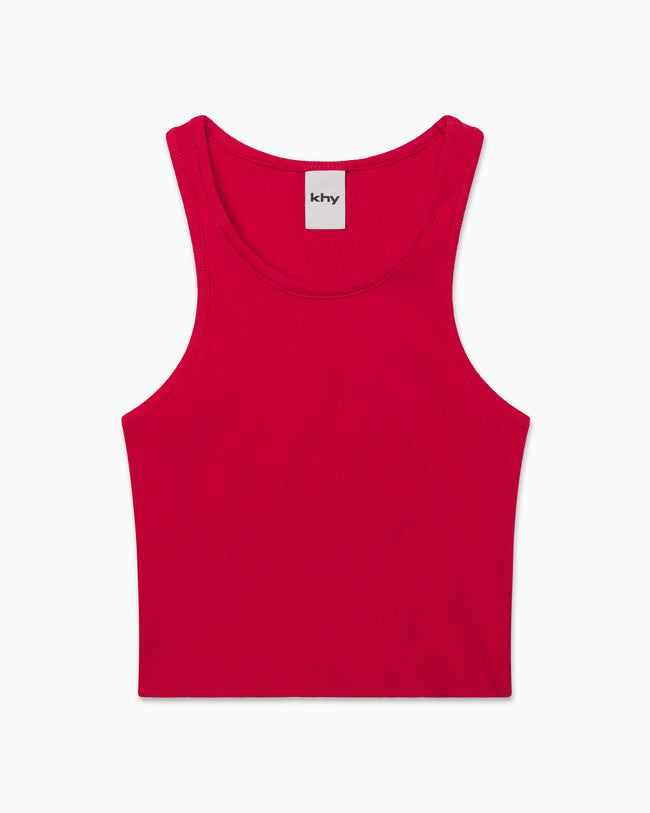 Cropped Raw Hem Rib Tank | Red