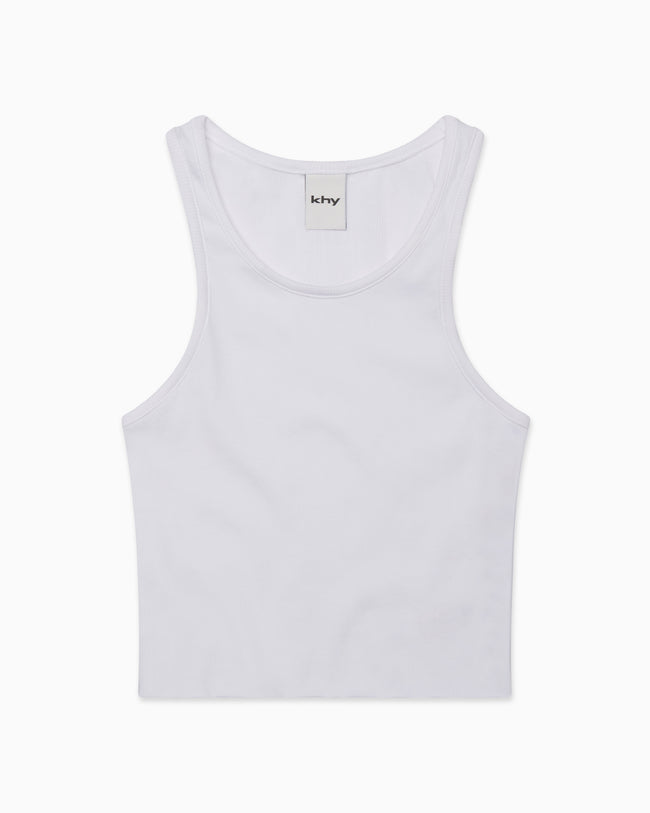 Cropped Raw Hem Rib Tank | White