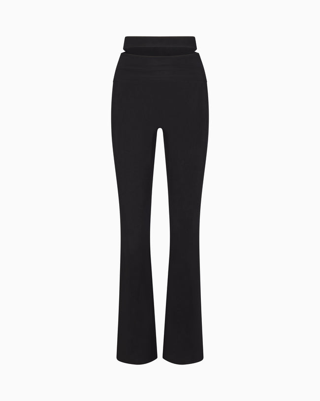 Mesh Stretch Cutout Foldover Pant | Black