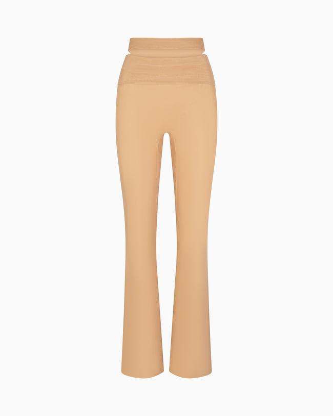 Mesh Stretch Cutout Foldover Pant | Nude