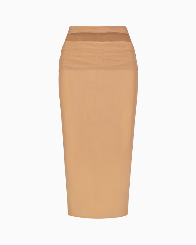 Mesh Stretch Cutout Skirt | Nude