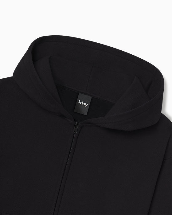 Fleece Zip Hoodie with Oversized Hood | Black