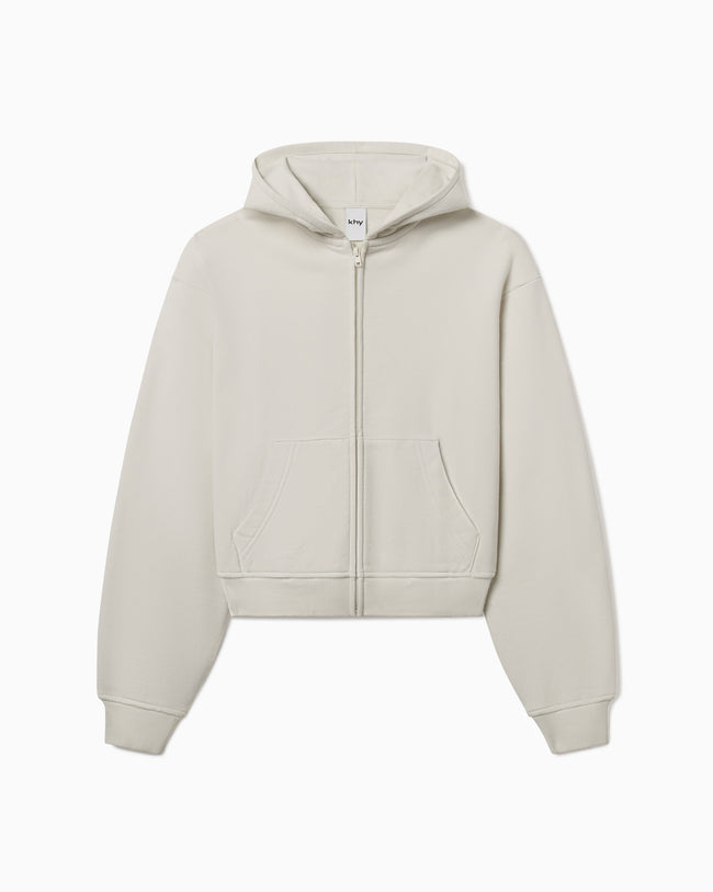 Fleece Zip Hoodie with Oversized Hood | Ecru