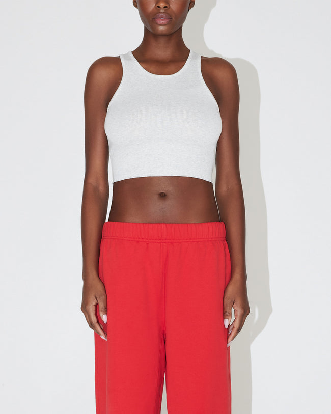 Cropped Raw Hem Rib Tank | Light Heather Grey