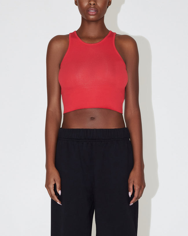 Cropped Raw Hem Rib Tank | Red