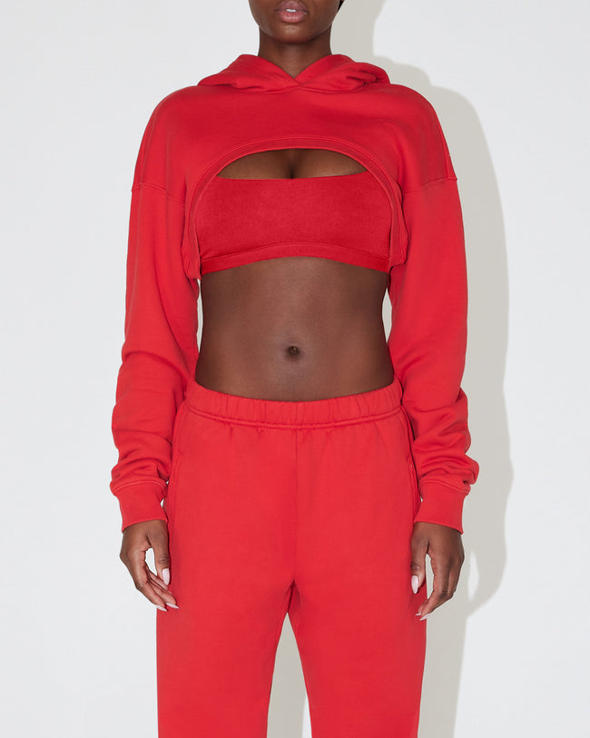 Fleece Super Cropped Hoodie | Red