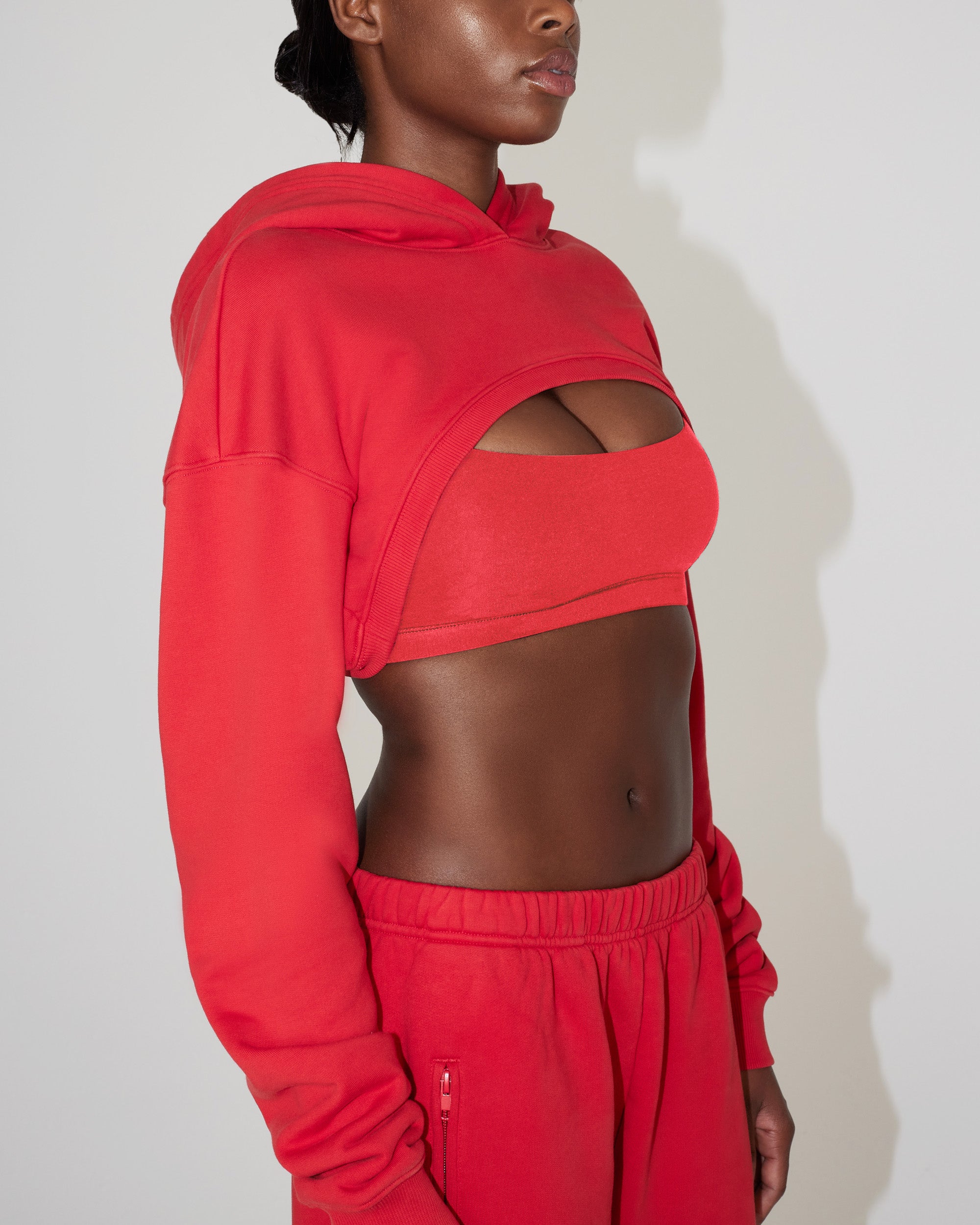 Fleece Super Cropped Hoodie | Red