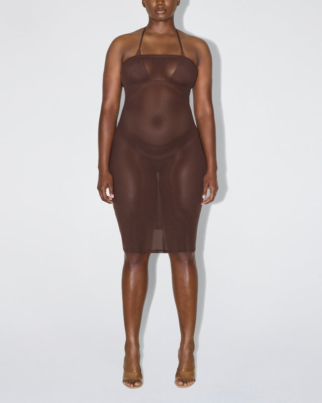 Mesh Tube Midi Dress | Chocolate