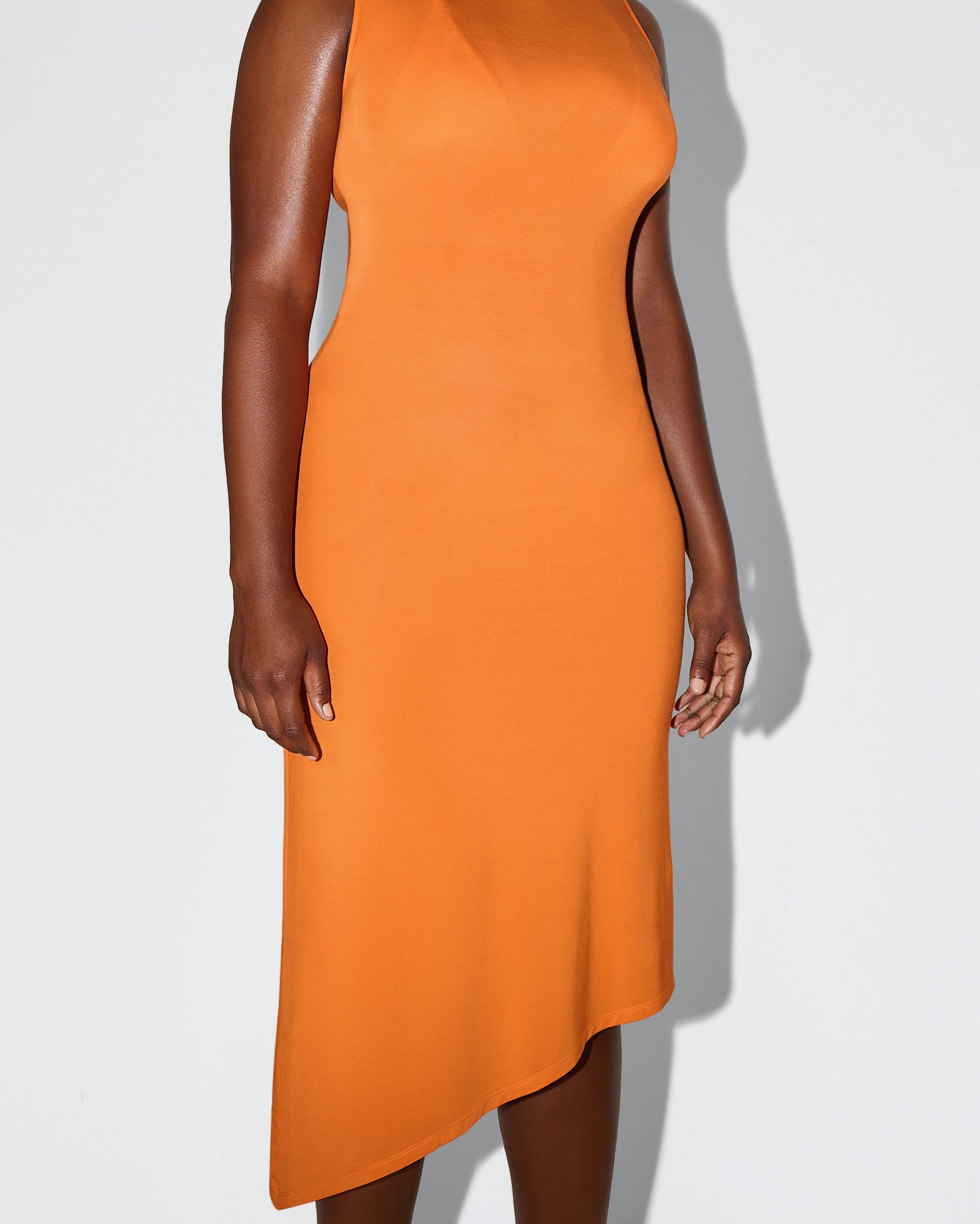 Soft Stretch Asymmetrical Midi Dress | Sunset