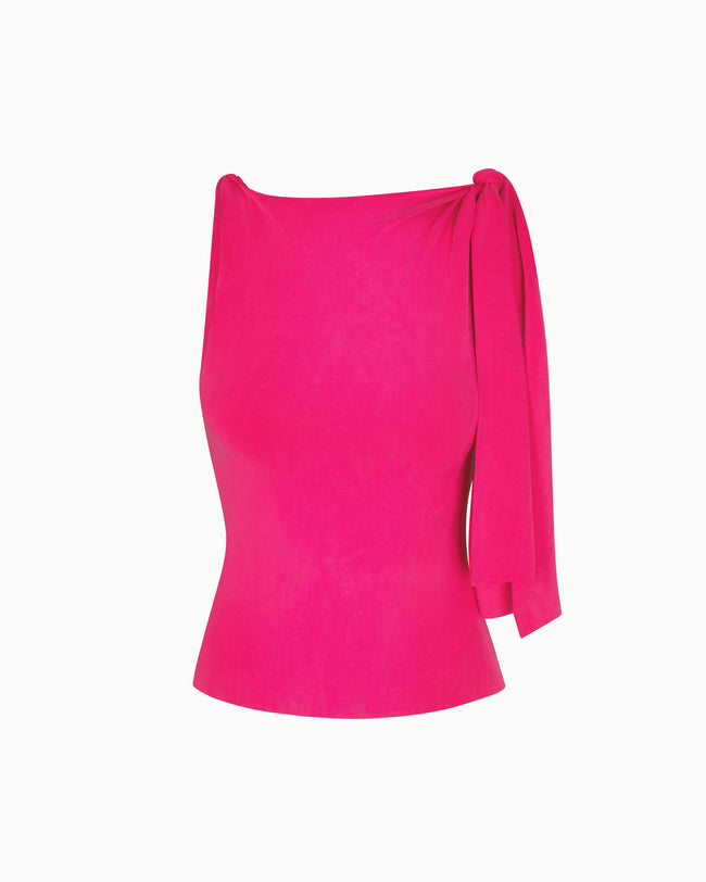 Sueded Stretch Knotted Top | Fuchsia