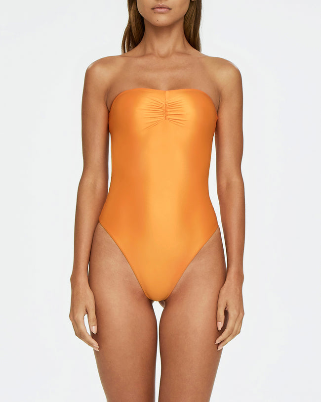 Strapless Ruched One Piece | Tangerine