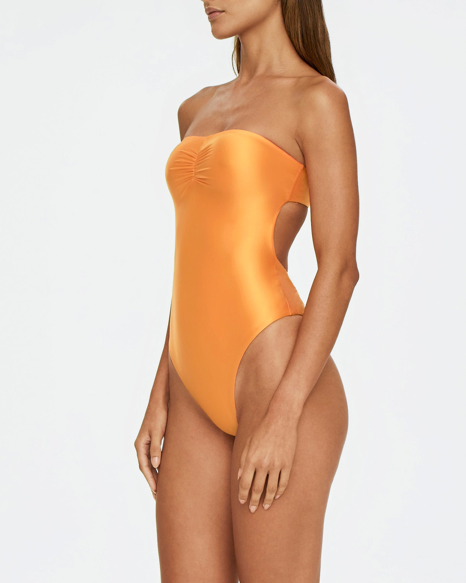 Strapless Ruched One Piece | Tangerine