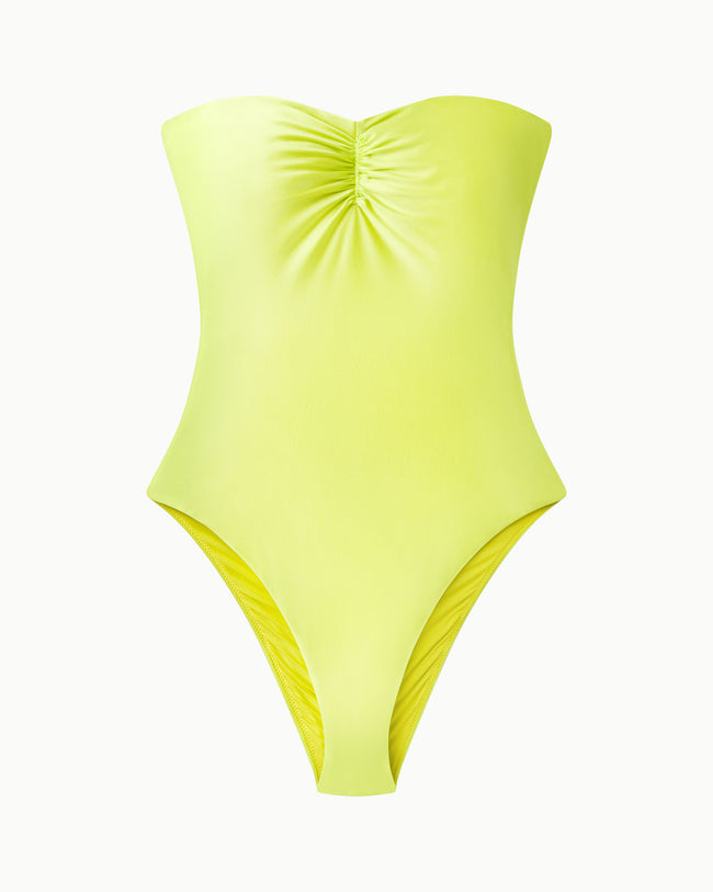 Strapless Ruched One Piece | Lime