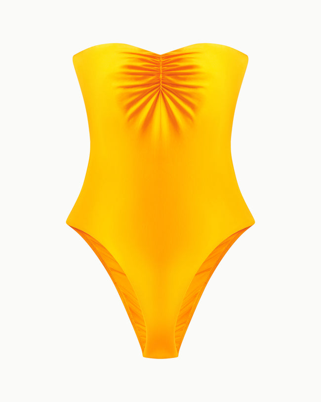 Strapless Ruched One Piece | Tangerine