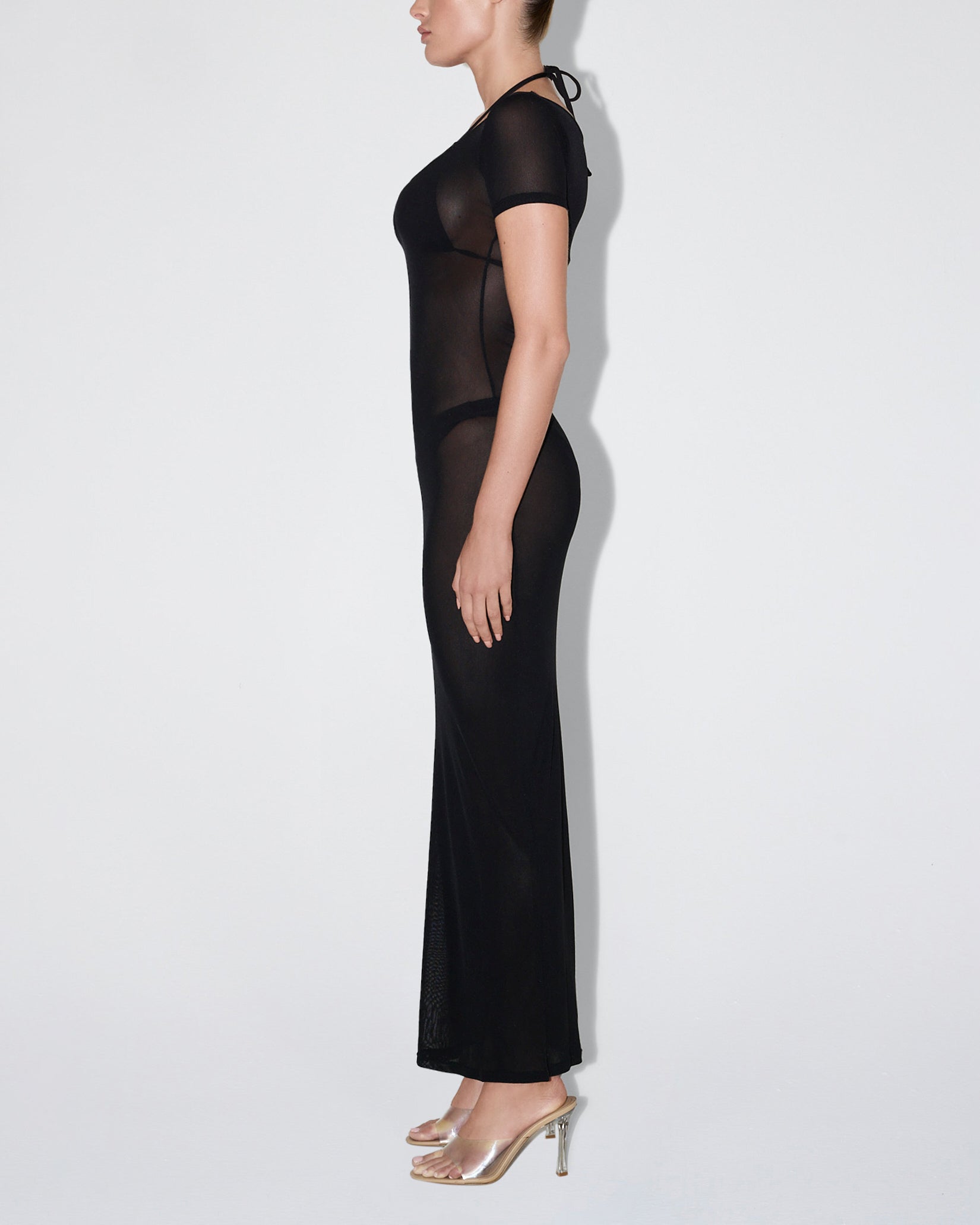 Mesh Scoop Neck Maxi Dress | Black