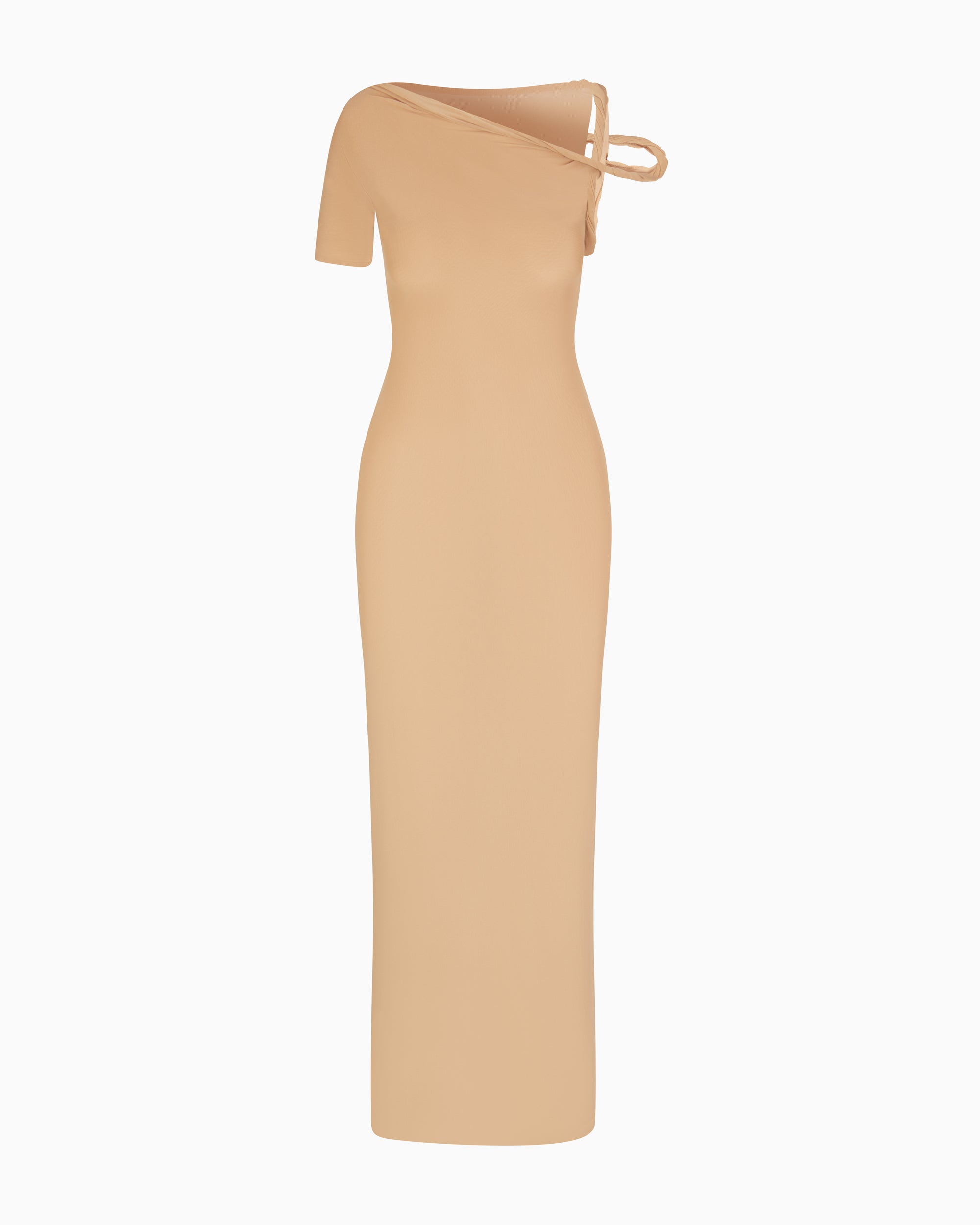 Mesh Stretch Twist Maxi Dress | Nude