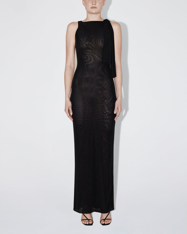 Mesh Stretch Knotted Maxi Dress | Black