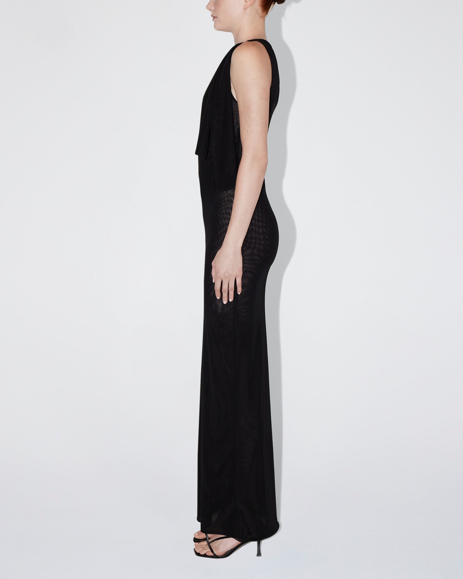 Mesh Stretch Knotted Maxi Dress | Black