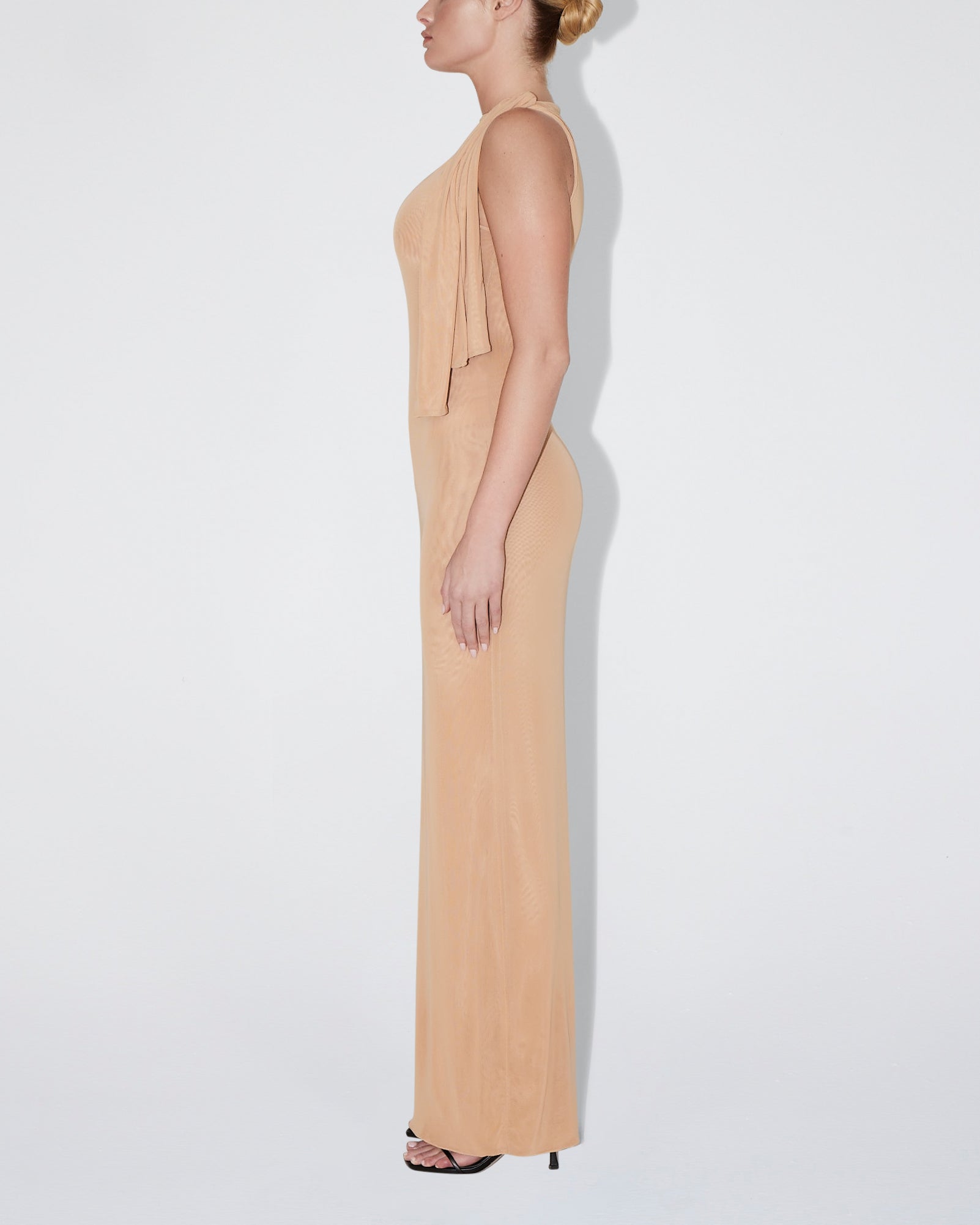 Mesh Stretch Knotted Maxi Dress | Nude