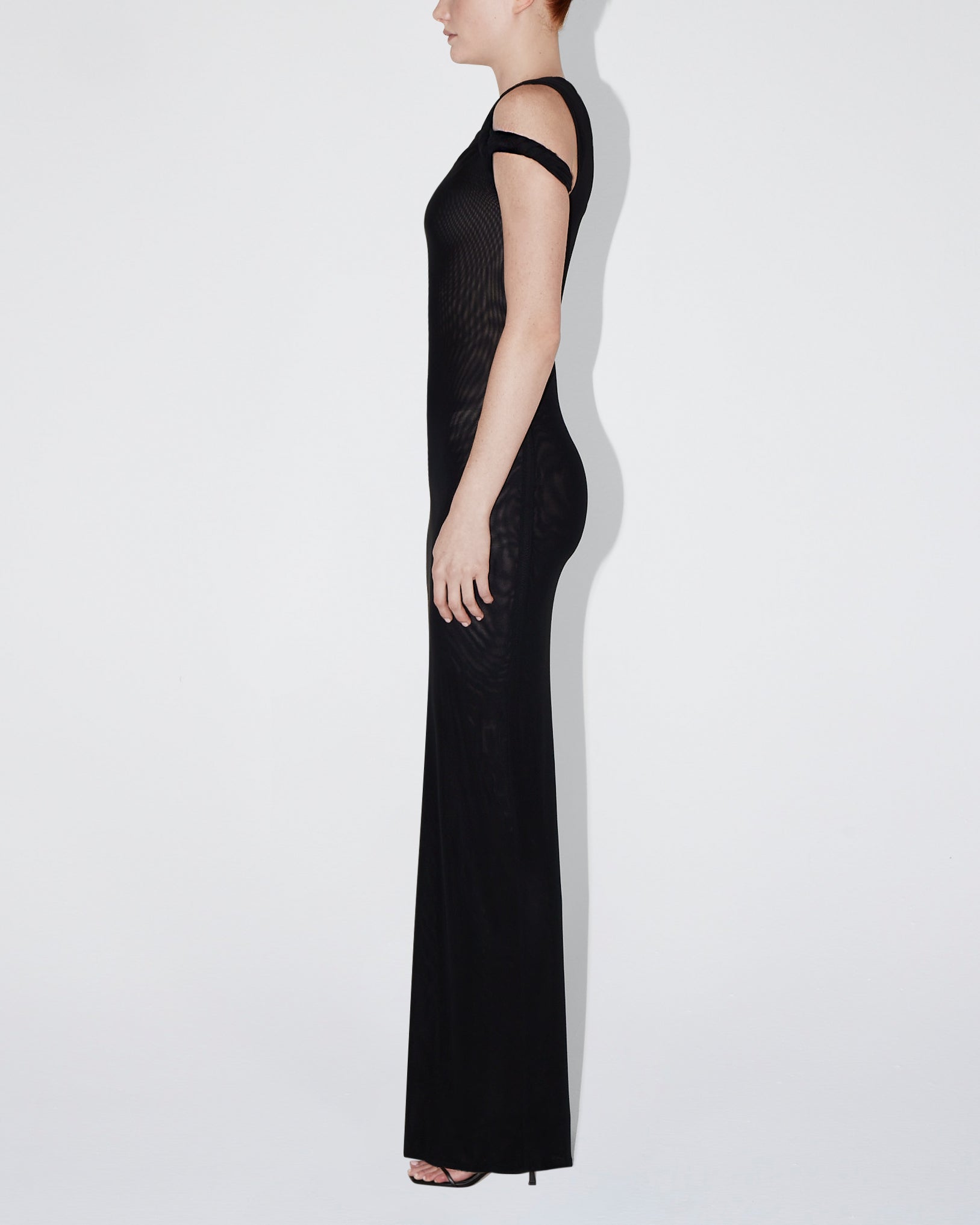 Mesh Stretch Twist Maxi Dress | Black