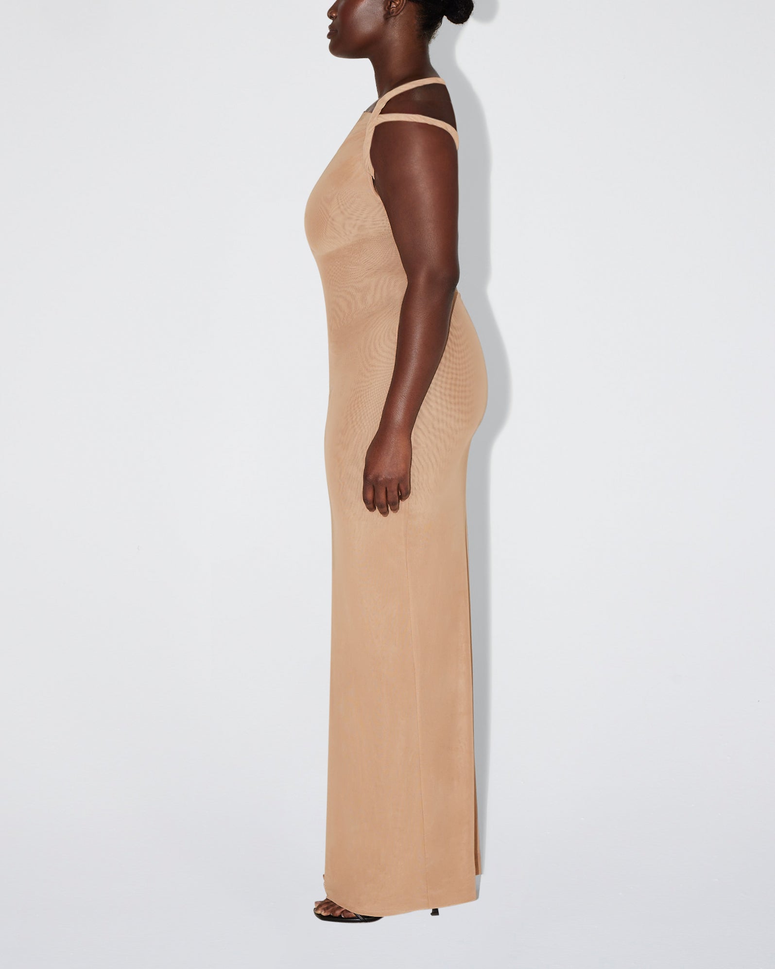 Mesh Stretch Twist Maxi Dress | Nude