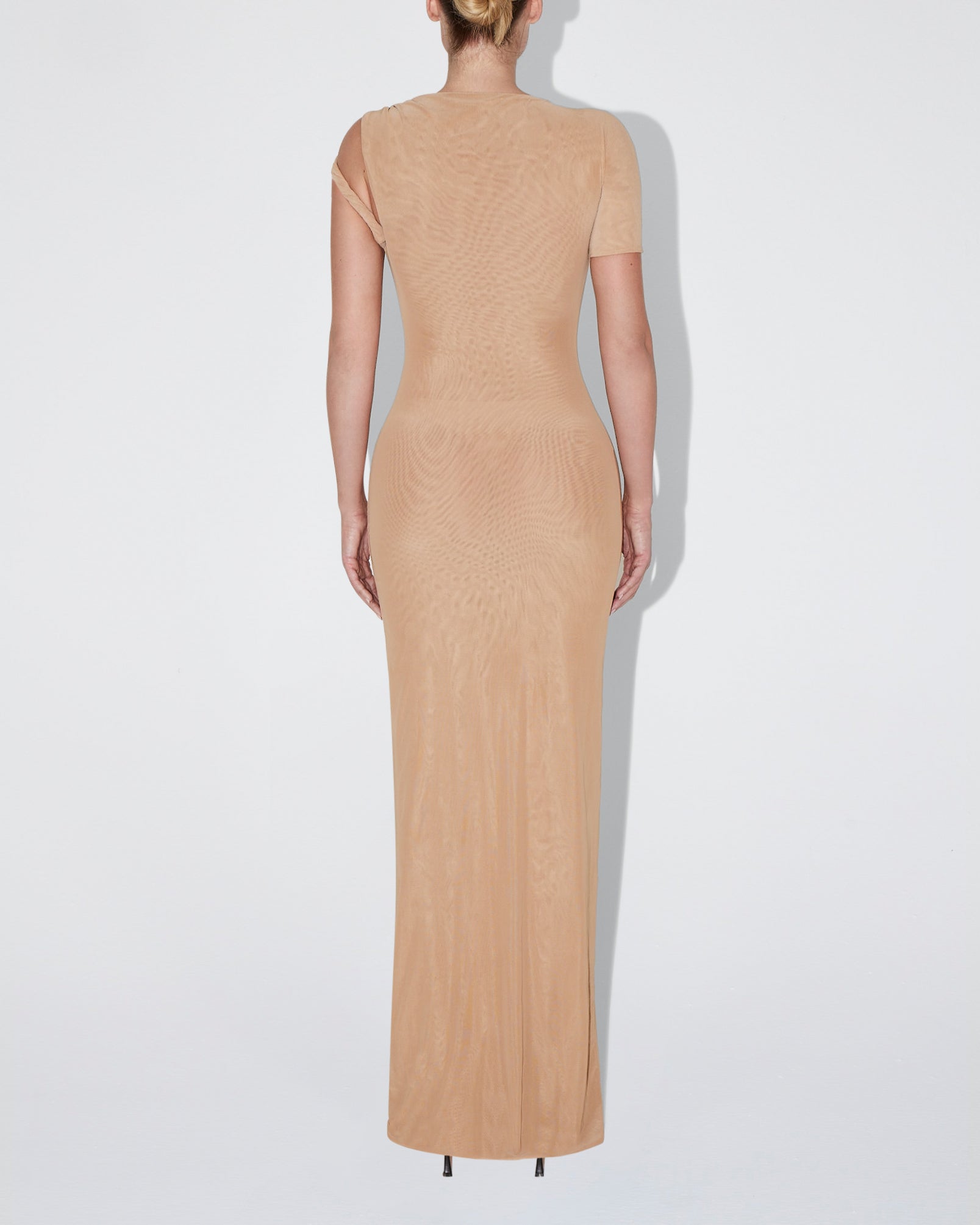 Mesh Stretch Twist Maxi Dress | Nude