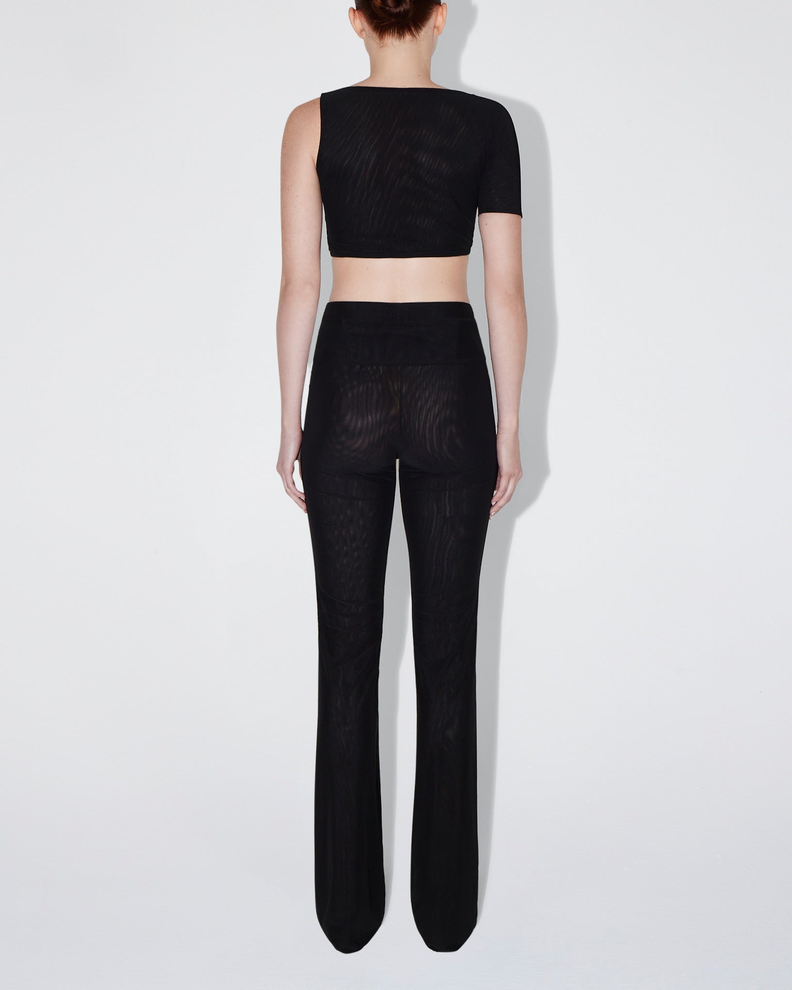 Mesh Stretch Cutout Foldover Pant | Black