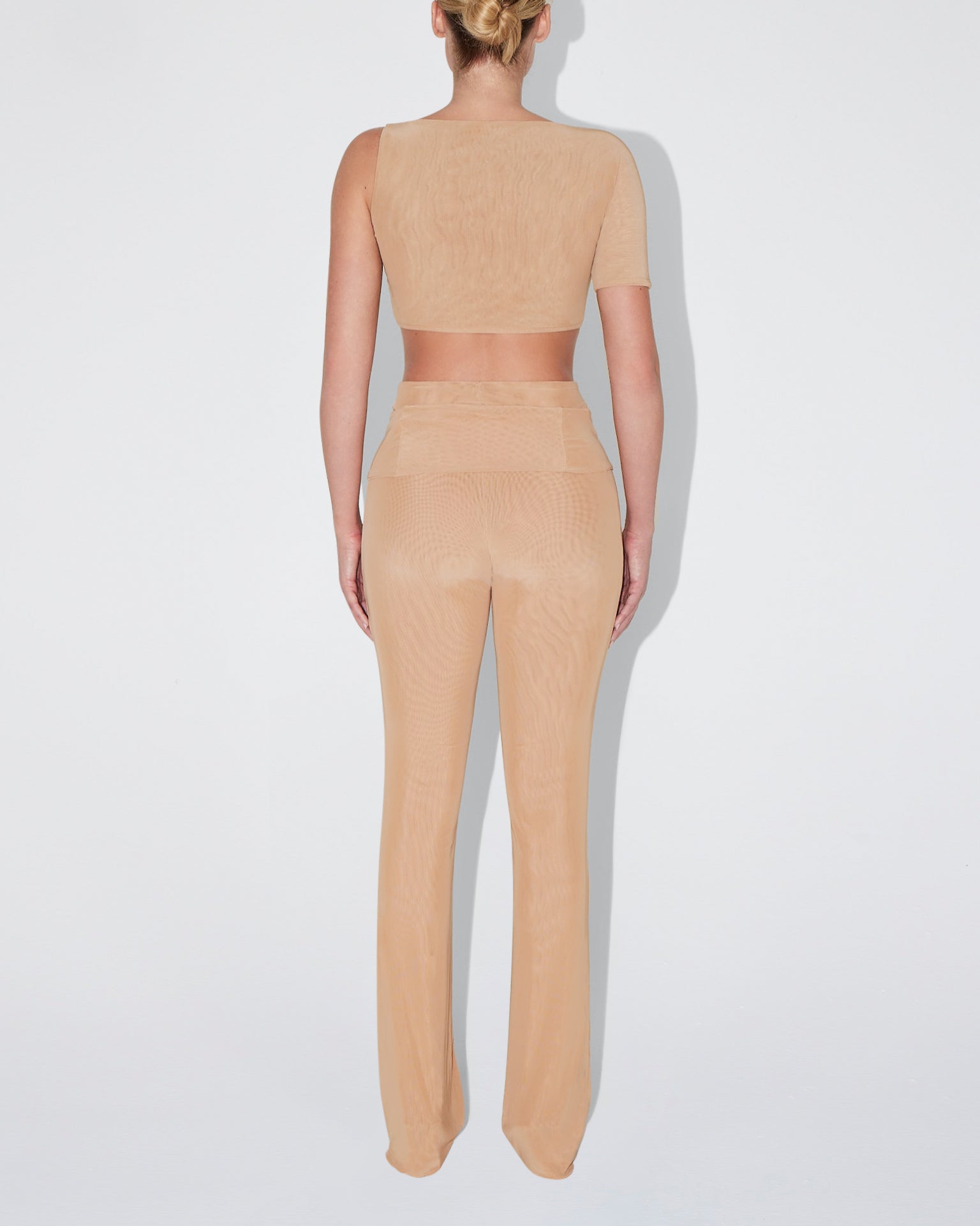 Mesh Stretch Cutout Foldover Pant | Nude