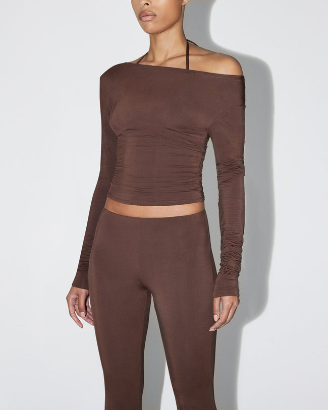 Soft Stretch Boat Neck Long Sleeve | Chocolate