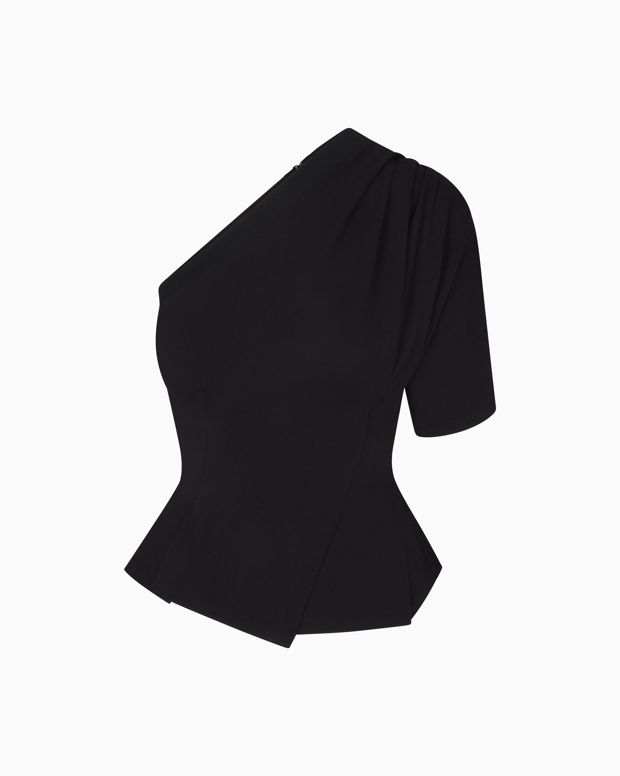 One Shoulder Cinching Tee | Black