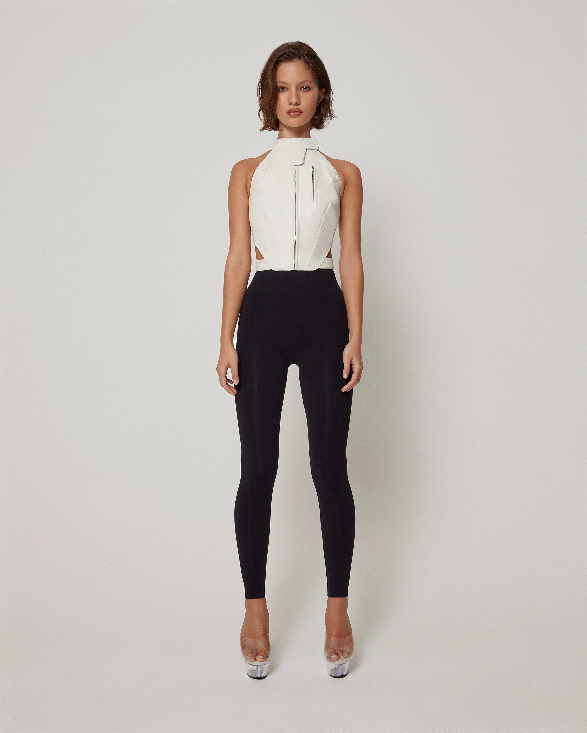 Faux Leather Open Back Top | Chalk