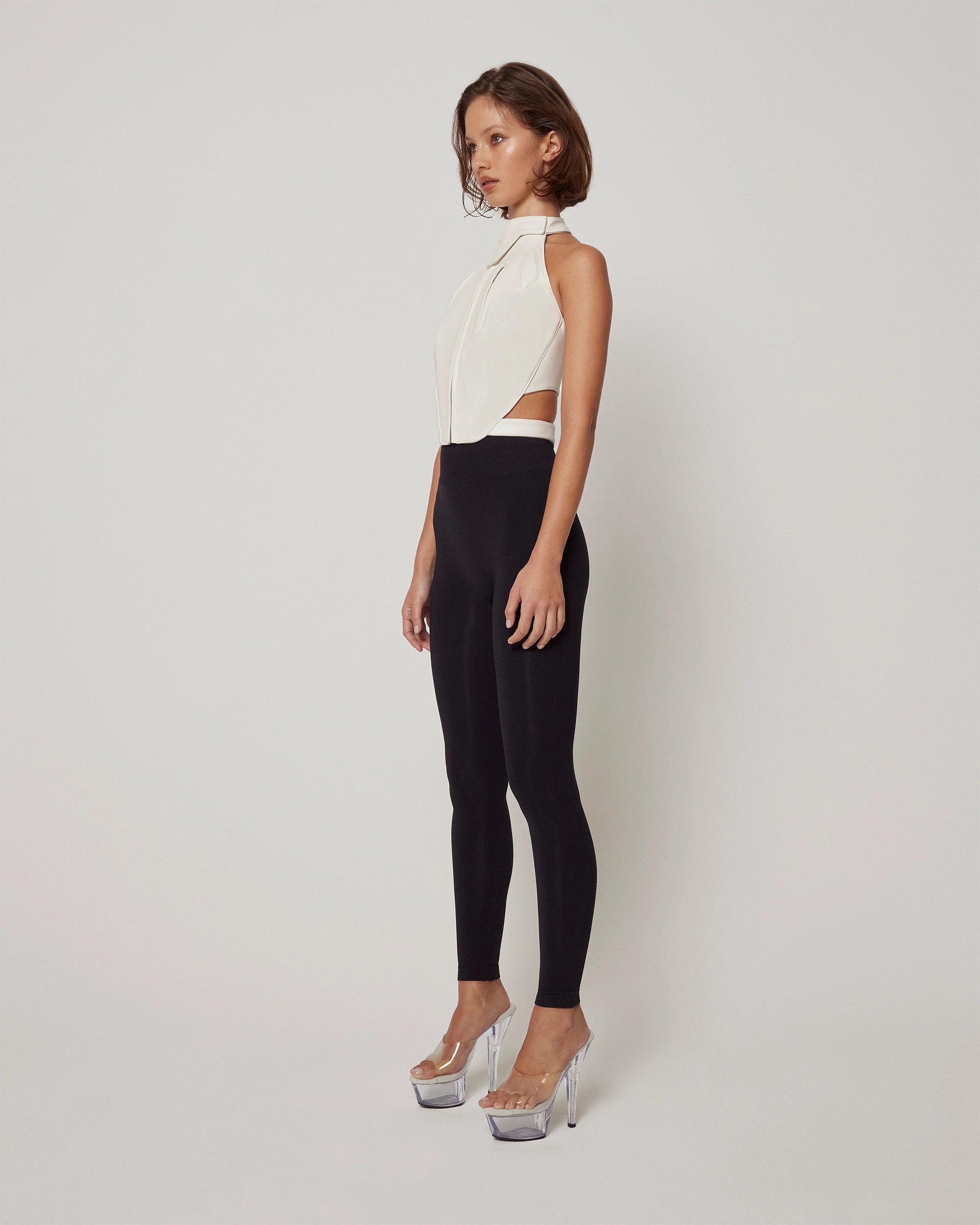 Faux Leather Open Back Top | Chalk