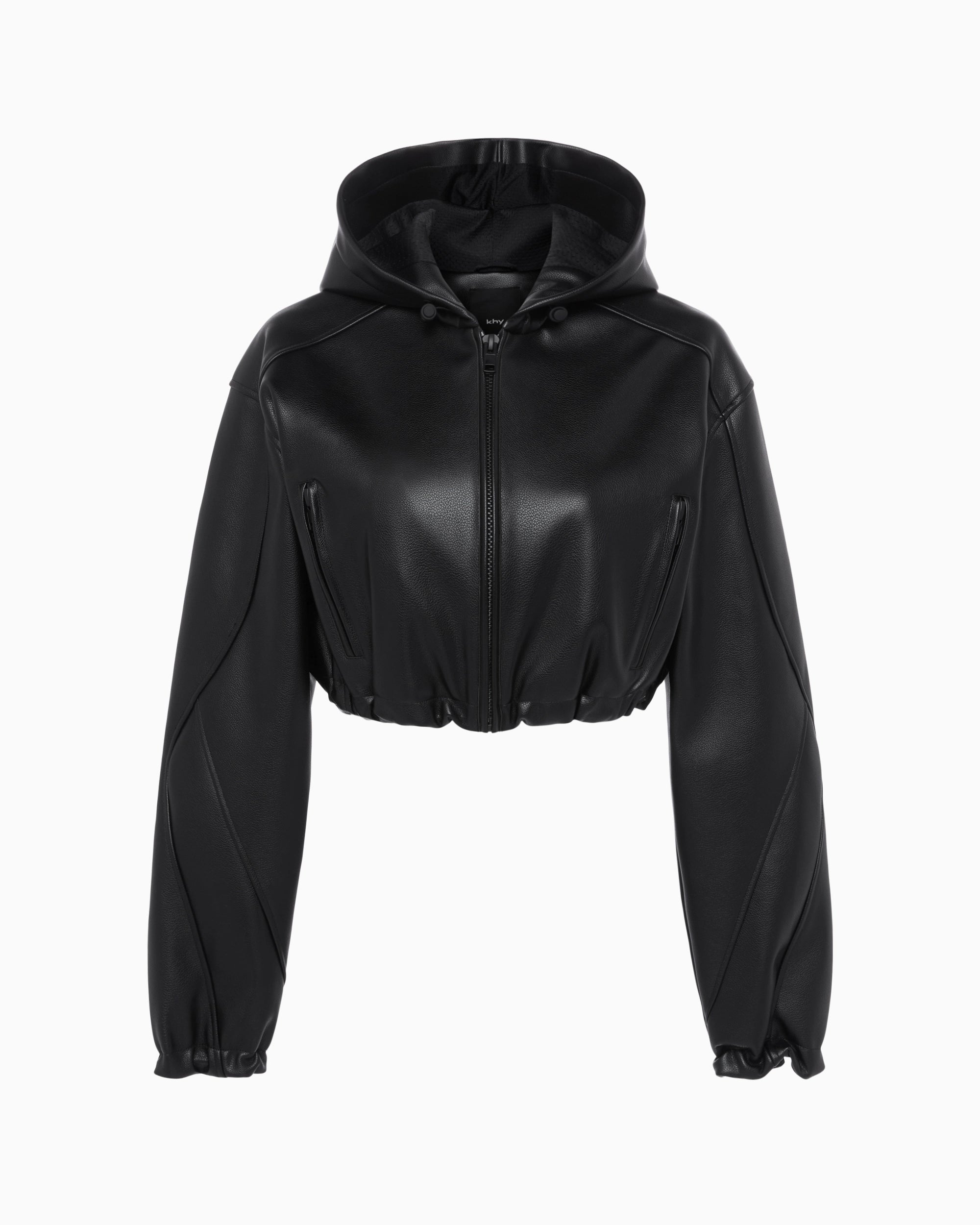 Faux Leather Cropped Hooded Jacket | Black