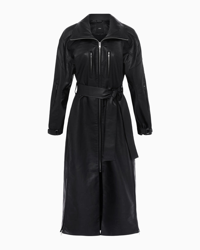 Faux Leather Trench | Black