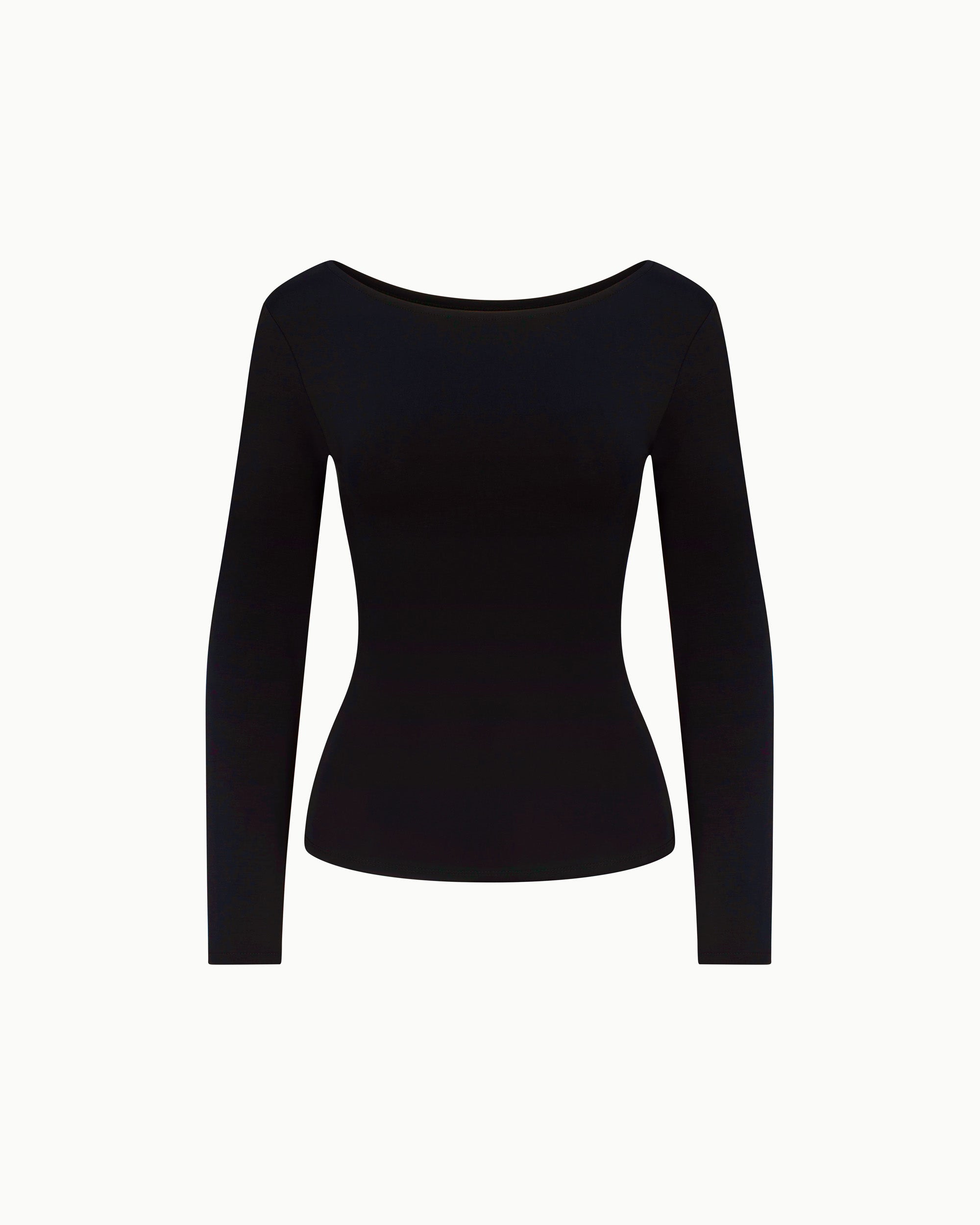 Soft Stretch Boat Neck Long Sleeve | Black