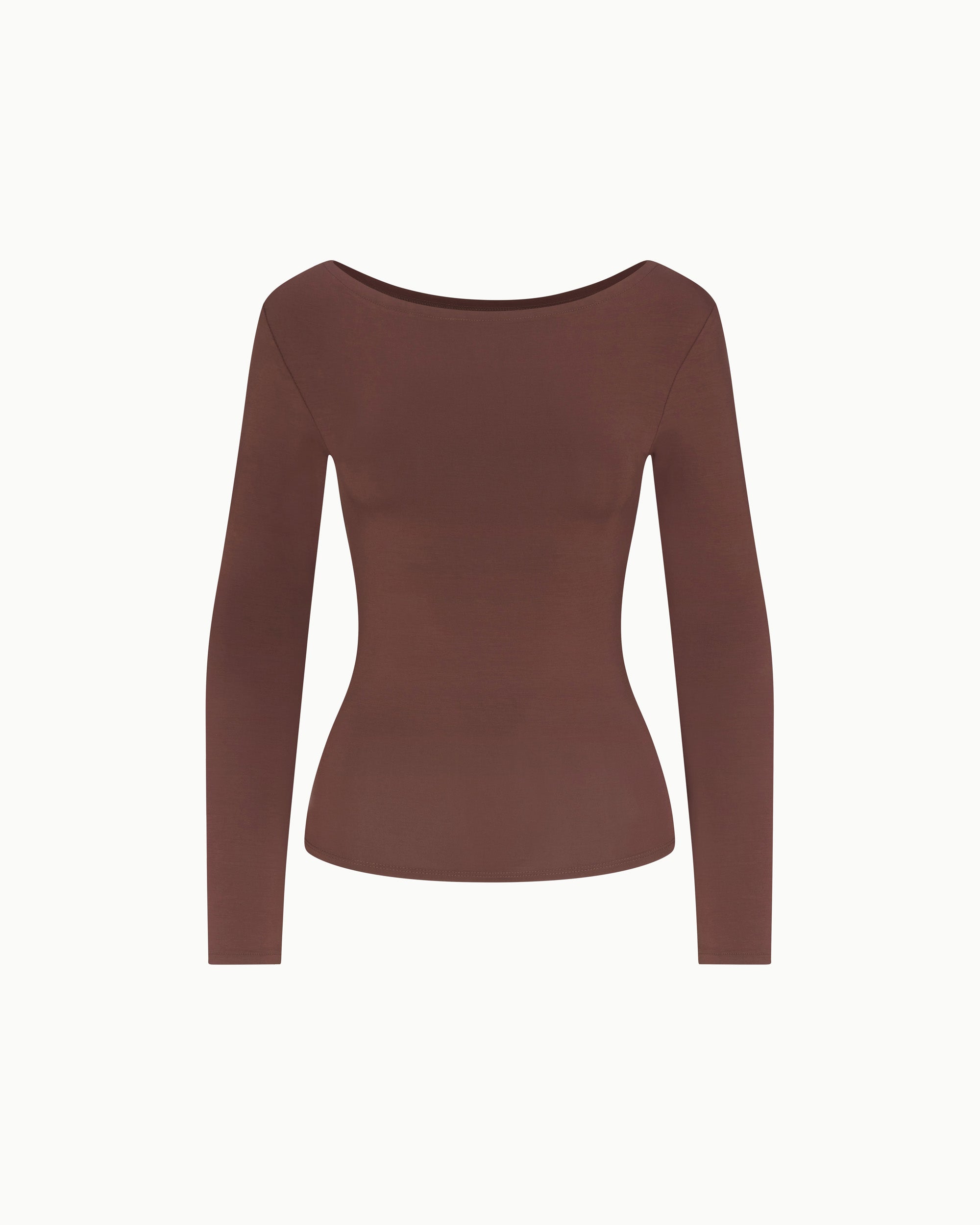 Soft Stretch Boat Neck Long Sleeve | Chocolate