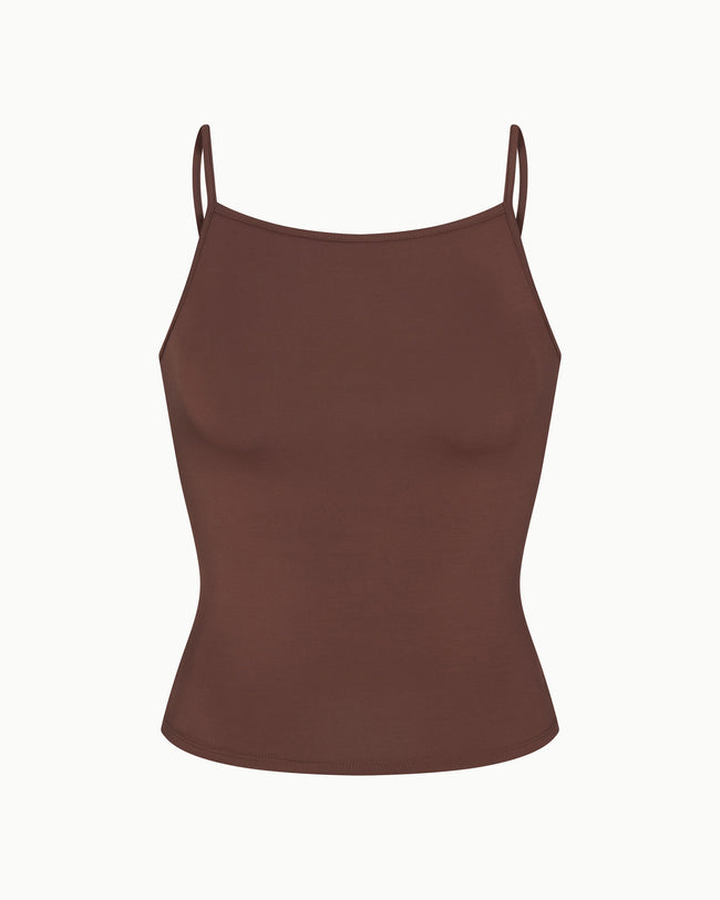 Soft Stretch High Neck Tank | Chocolate