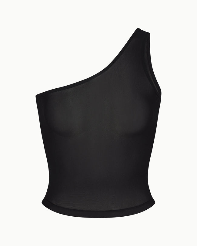 Mesh One Shoulder Top | Black