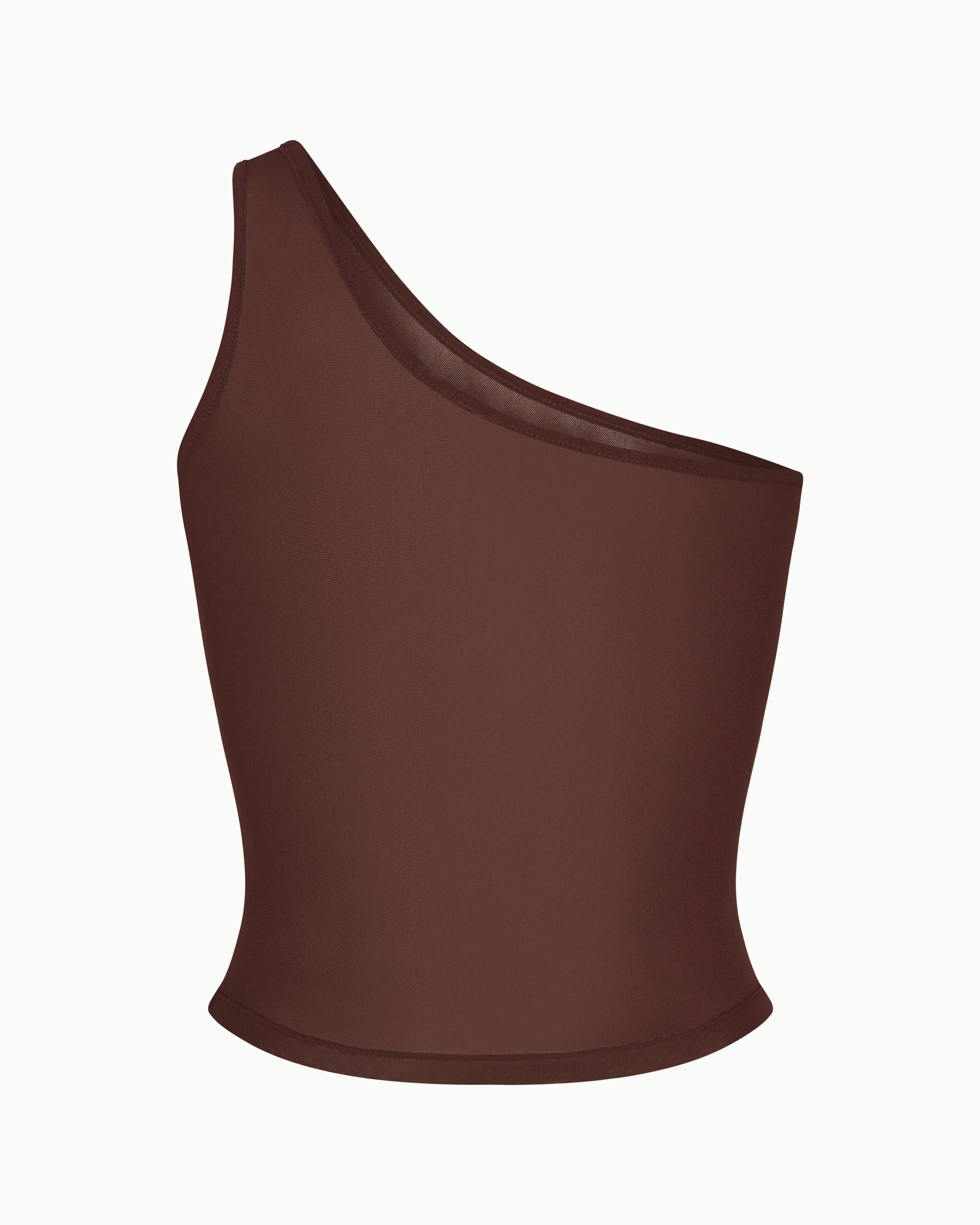 Mesh One Shoulder Top | Chocolate