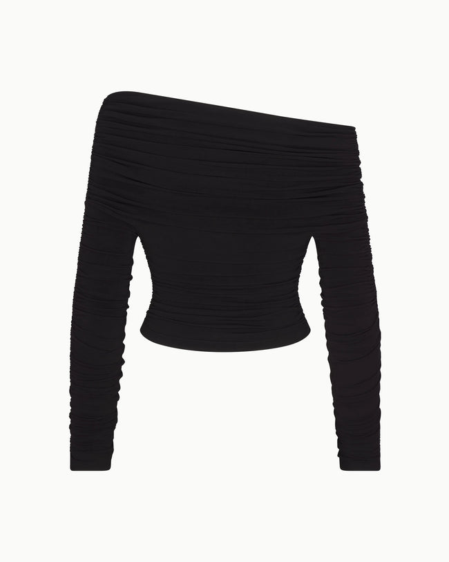 Long Sleeve Ruched Top | Black