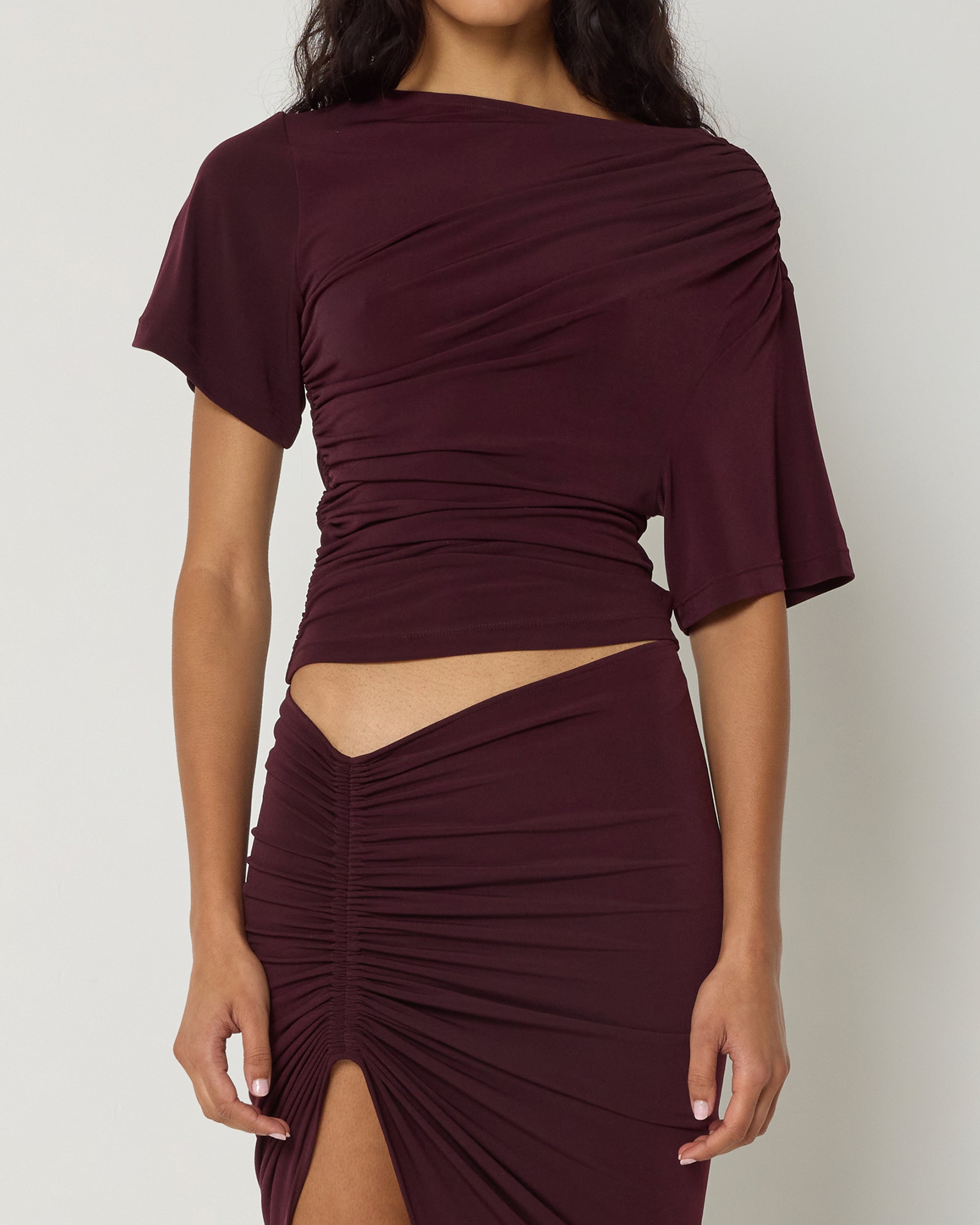 Asymmetrical Ruched Top | Black Cherry