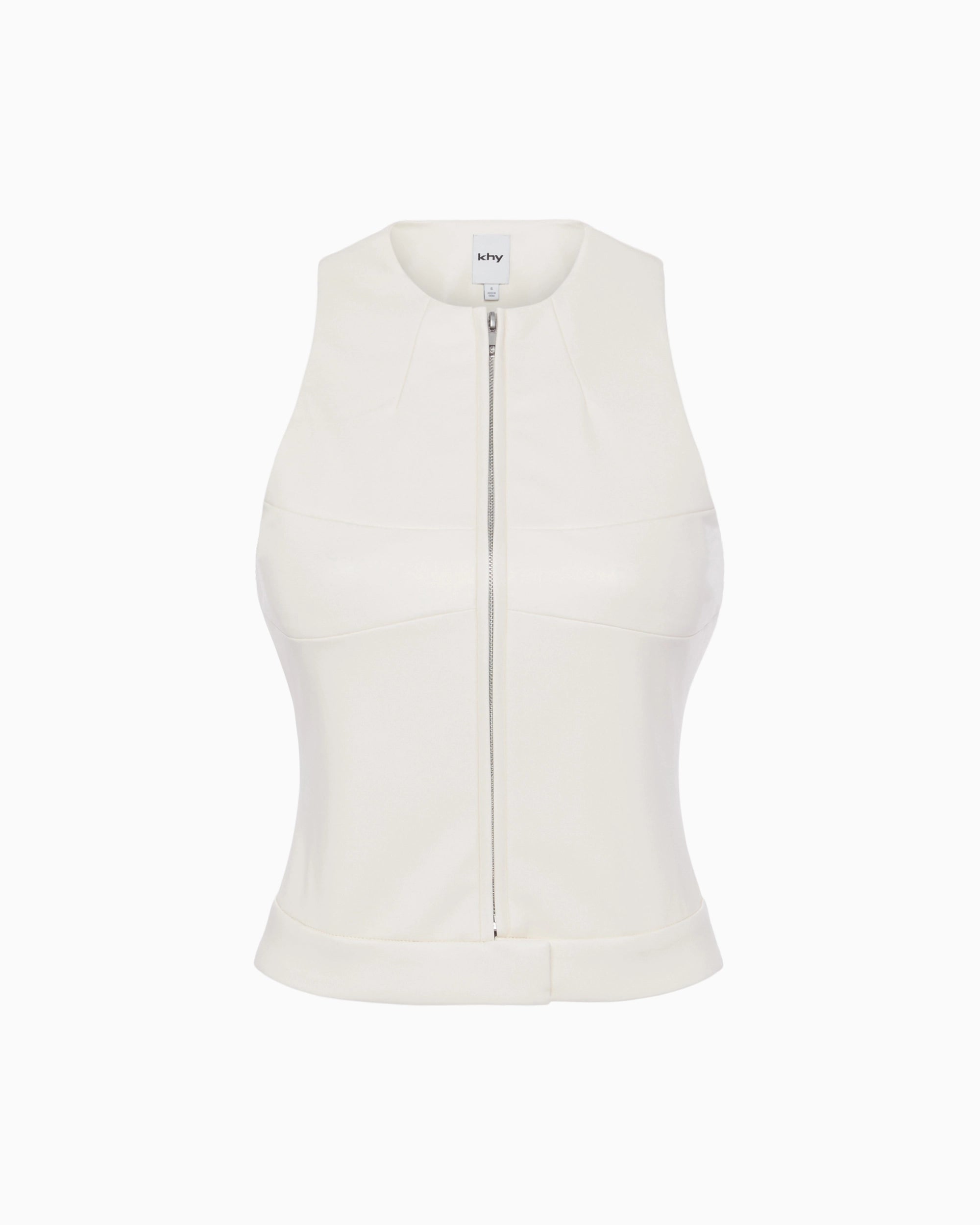 Faux Leather Zip Up Tank | Chalk