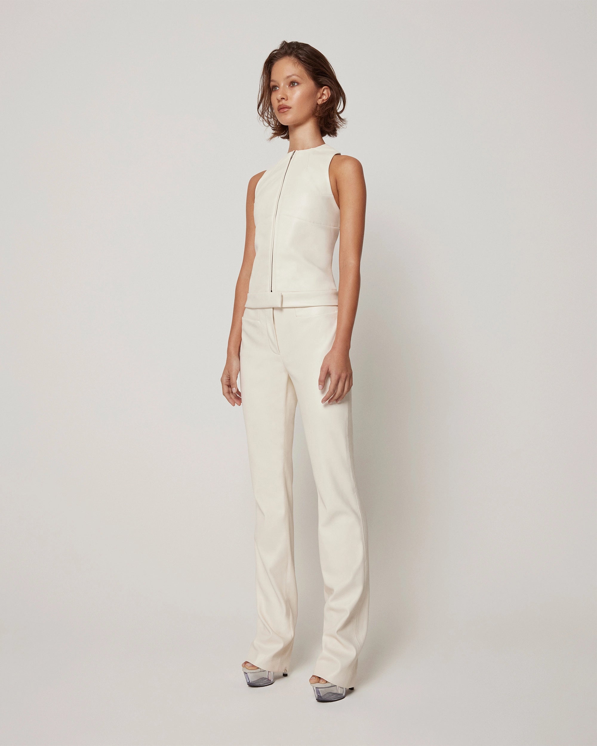 Faux Leather Trouser | Chalk