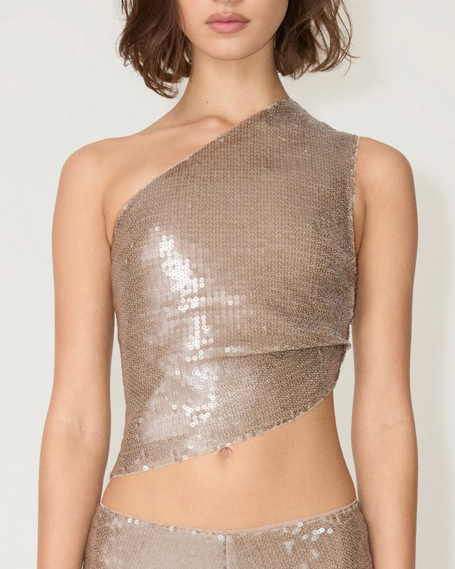 Sequin One Shoulder Top | Champagne