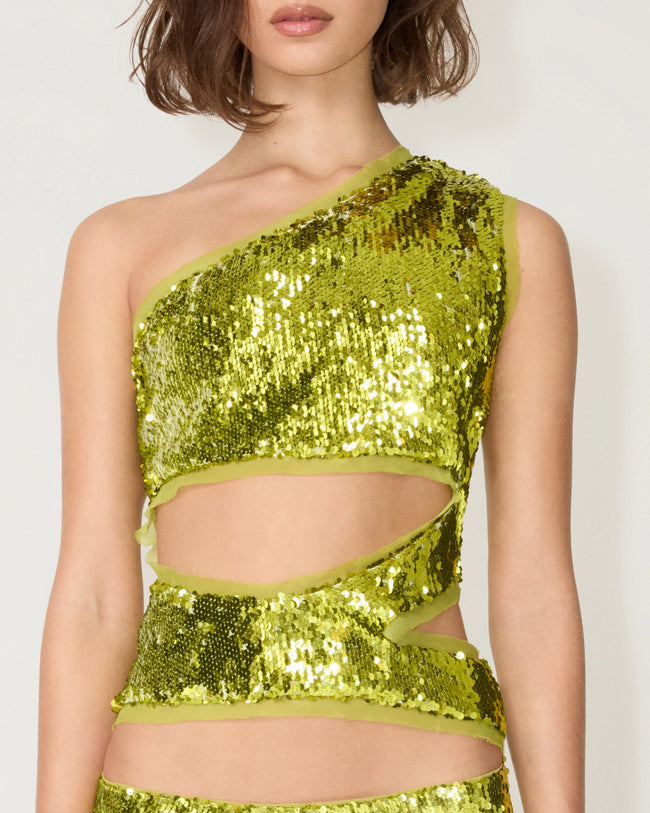 Sequin Cutout Top | Chartreuse